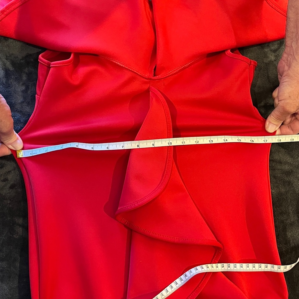 Formal/ Bridesmaid/ Evening long dress. Off—shoulder, ruffled. Red. Rare! M - Picture 10 of 11